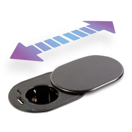Einbausteckdose mit Schiebedeckel, 1-fach Steckdose + USB-C + USB-A, schwarz