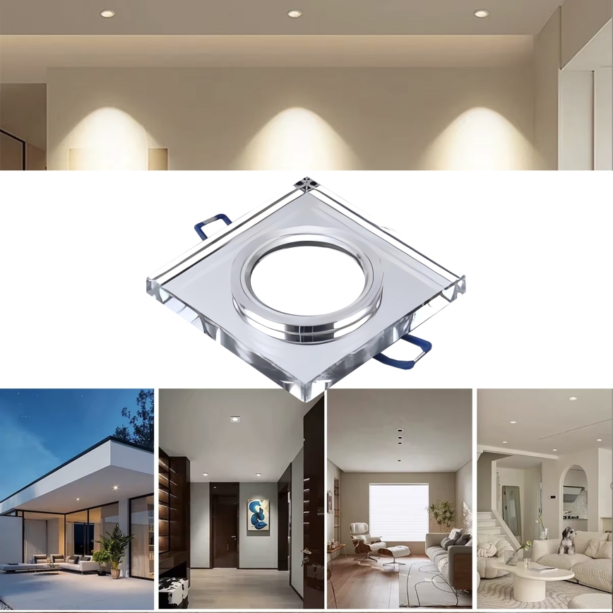 Einbaustrahler für abgehängte Decken 1xGU10/MR16/10W/230V 9x9 cm chromglänzend