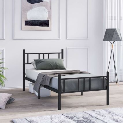 Einzelbett aus Metall PIRON, 90 x 200 cm, schwarz – belastbar bis 120 kg