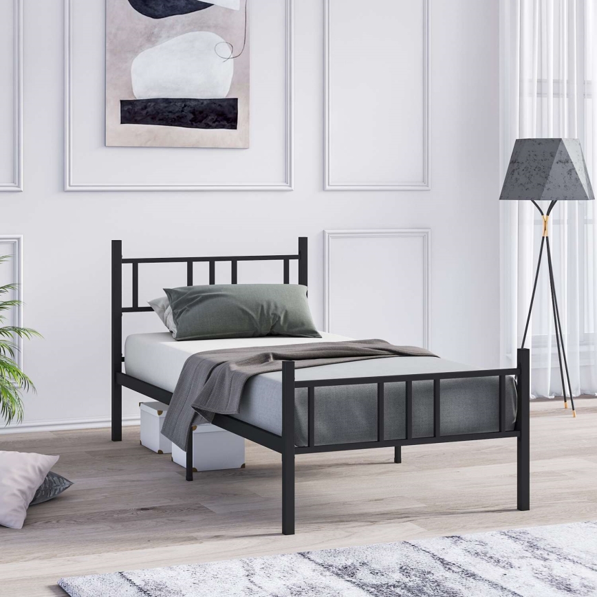 Einzelbett aus Metall PIRON, 90 x 200 cm, schwarz – belastbar bis 120 kg