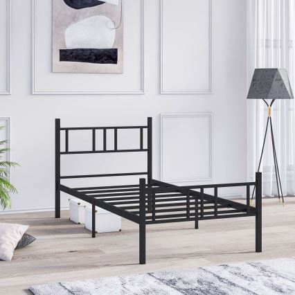 Einzelbett aus Metall PIRON, 90 x 200 cm, schwarz – belastbar bis 120 kg