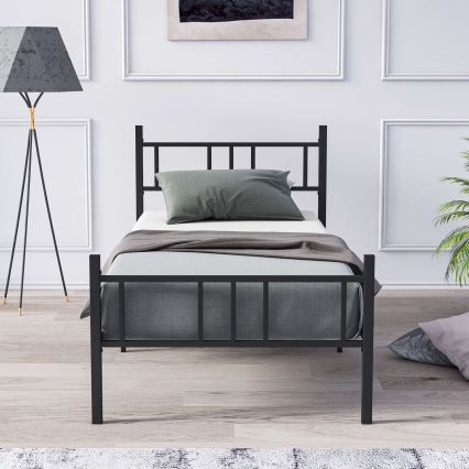 Einzelbett aus Metall PIRON, 90 x 200 cm, schwarz – belastbar bis 120 kg