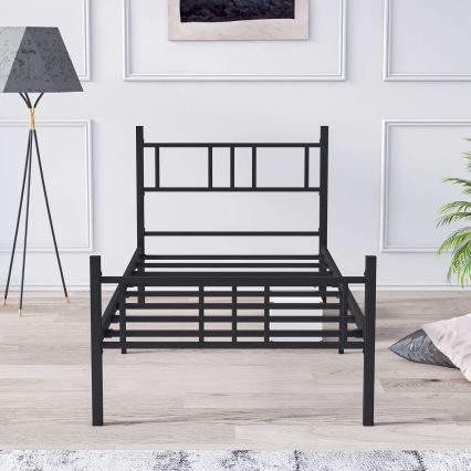 Einzelbett aus Metall PIRON, 90 x 200 cm, schwarz – belastbar bis 120 kg