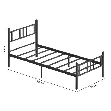 Einzelbett aus Metall PIRON, 90 x 200 cm, schwarz – belastbar bis 120 kg
