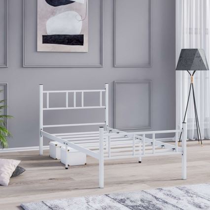 Einzelbett aus Metall PIRON 90x200 cm, weiß, Tragfähigkeit 120 kg