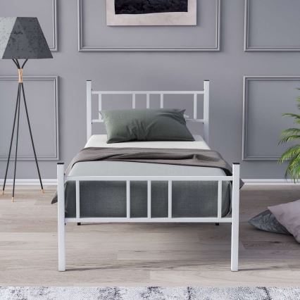 Einzelbett aus Metall PIRON 90x200 cm, weiß, Tragfähigkeit 120 kg