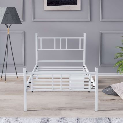 Einzelbett aus Metall PIRON 90x200 cm, weiß, Tragfähigkeit 120 kg