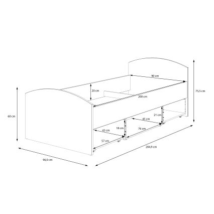Einzelbett mit Stauraum URO 90x200 cm Artisan-Eiche/Weiß