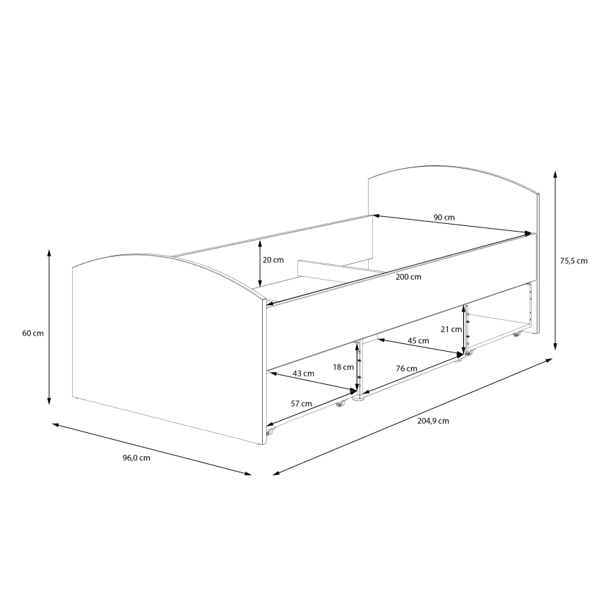 Einzelbett mit Stauraum URO 90x200 cm Artisan-Eiche/Weiß