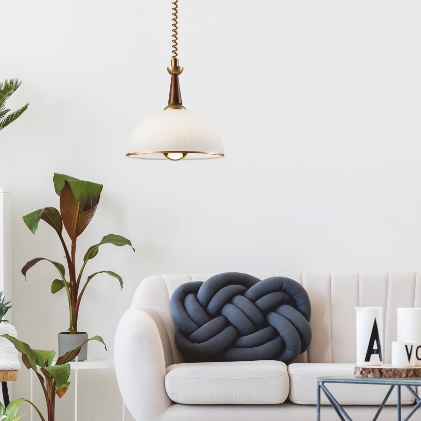 Einziehbarer Kronleuchter CHIARA 1xE27/60W/230V Braun/Buche