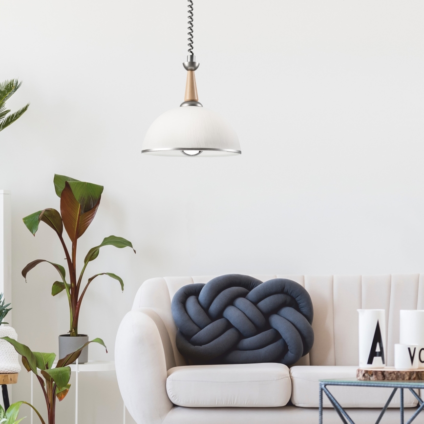 Einziehbarer Kronleuchter CHIARA 1xE27/60W/230V silber/beige/Buche