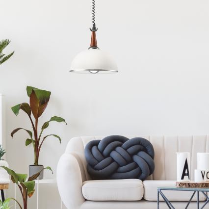 Einziehbarer Kronleuchter CHIARA 1xE27/60W/230V silber/braun/Buche