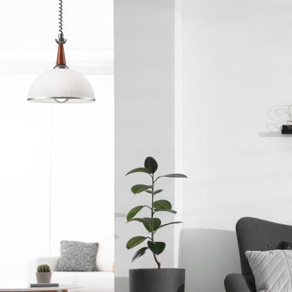 Einziehbarer Kronleuchter CHIARA 1xE27/60W/230V silber/braun/Buche