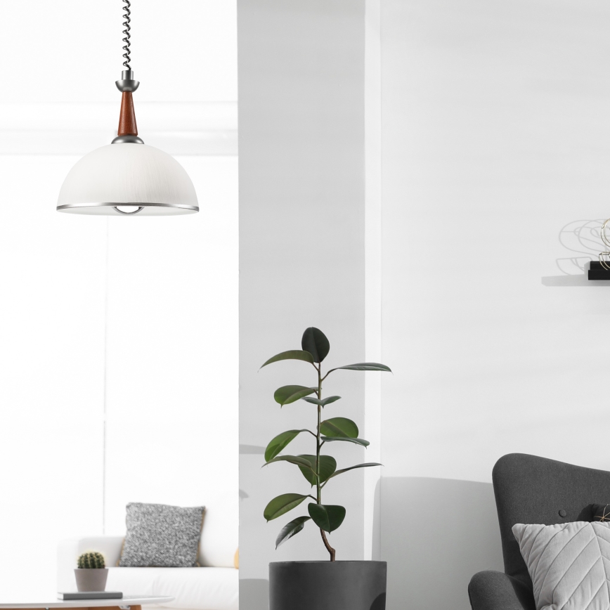 Einziehbarer Kronleuchter CHIARA 1xE27/60W/230V silber/braun/Buche