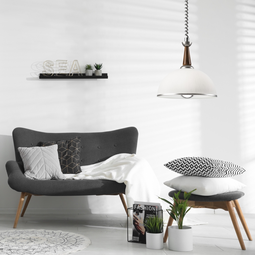 Einziehbarer Kronleuchter CHIARA 1xE27/60W/230V silber/dunkelbraun/Buche