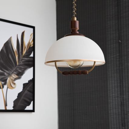 Einziehbarer Kronleuchter RAMONA 1xE27/60W/230V Beige/Dunkelbraun/Kiefer