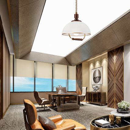 Einziehbarer Kronleuchter RAMONA 1xE27/60W/230V Beige/Dunkelbraun/Kiefer