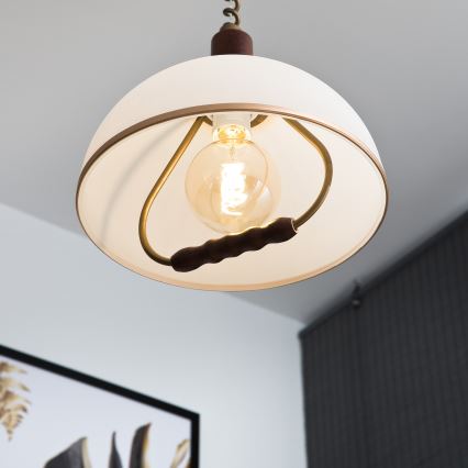 Einziehbarer Kronleuchter RAMONA 1xE27/60W/230V Beige/Dunkelbraun/Kiefer