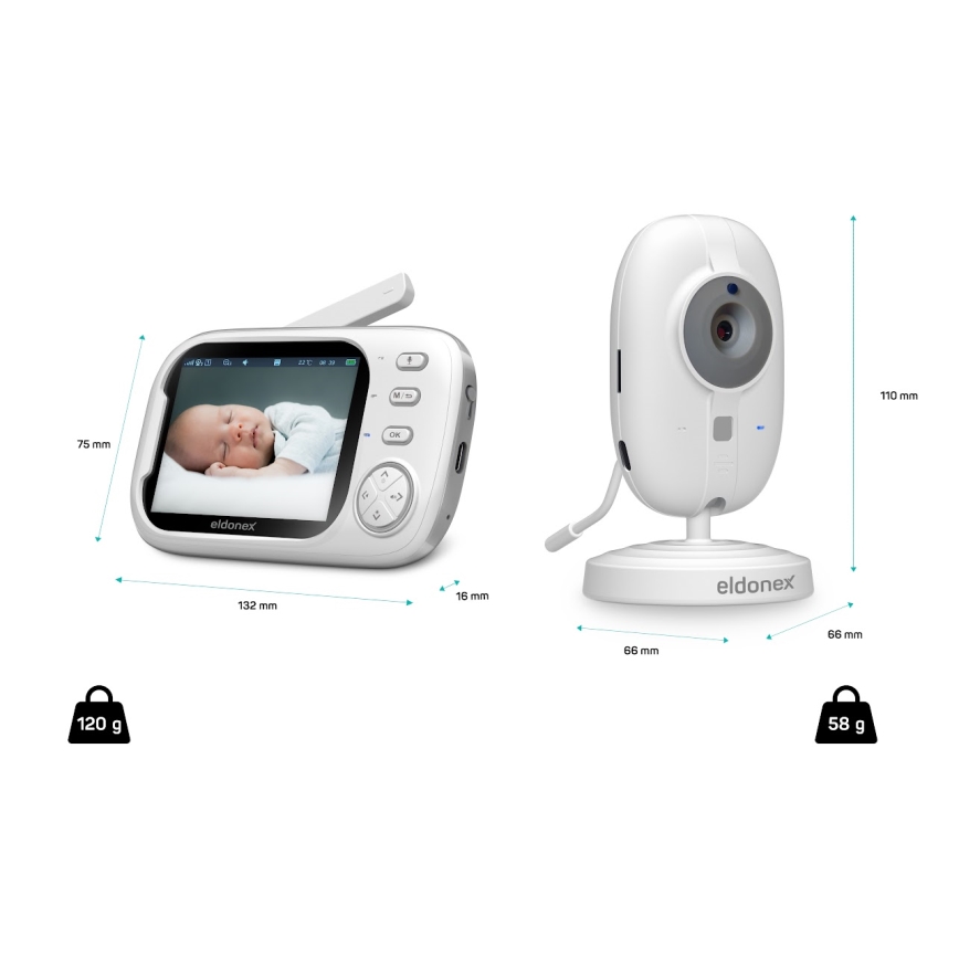 ELDONEX EBM-1010-WH - Babyphone mit Monitor 5V/2000 mAh