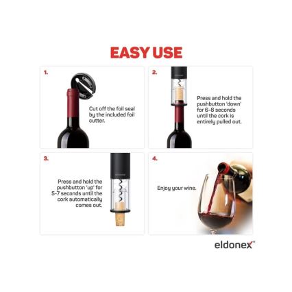 ELDONEX EWO-2100-BK - Elektrischer Weinöffner 4xAA Schwarz