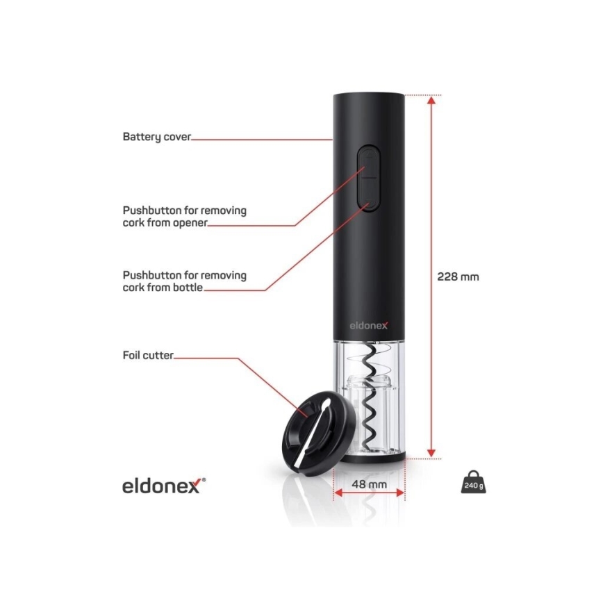 ELDONEX EWO-2100-BK - Elektrischer Weinöffner 4xAA Schwarz