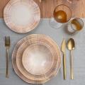 Elegantes 24-teiliges Geschirrset aus Porzellan, Orange/Blau