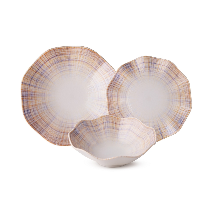 Elegantes 24-teiliges Geschirrset aus Porzellan, Orange/Blau