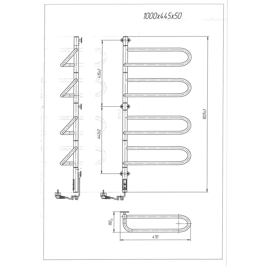 Elektrischer schwenkbarer Handtuchwärmer ELECTRA 120W/230V 100x44,5 cm Edelstahl/Chrom links