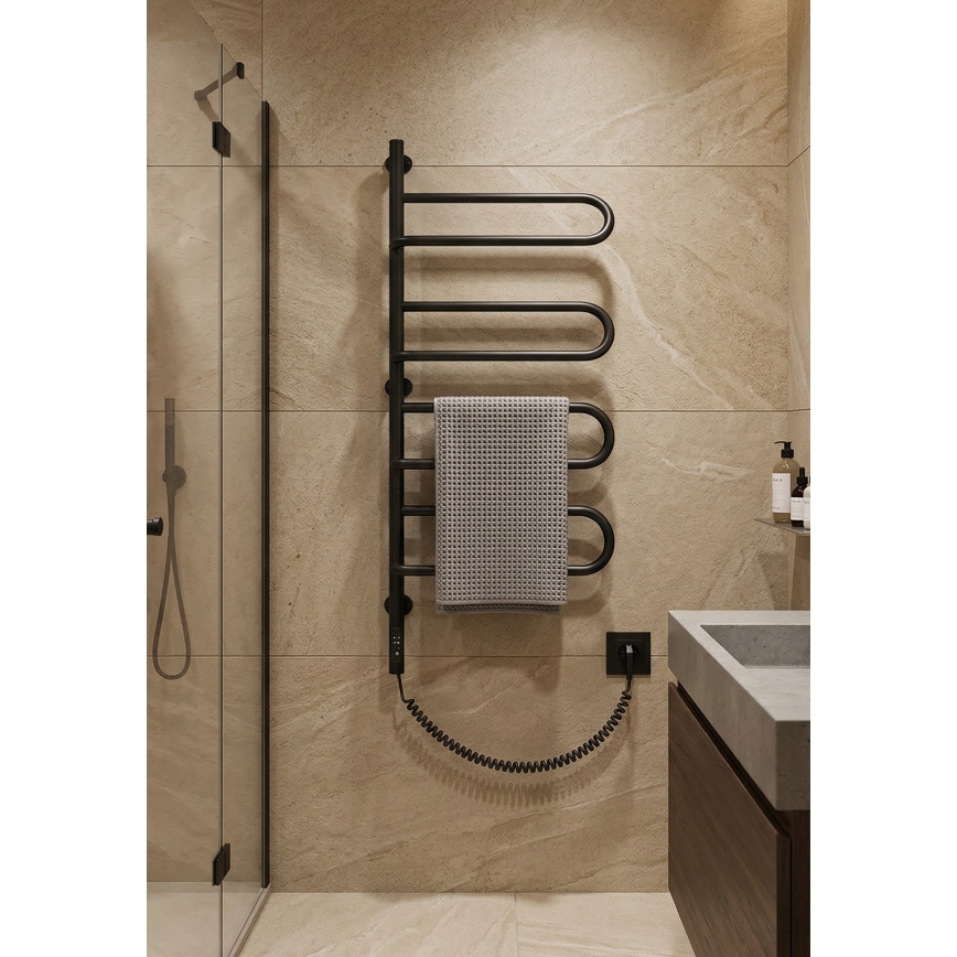 Elektrischer drehbarer Handtuchwärmer ELECTRA 120W/230V 102,5x47,5 cm Edelstahl/Schwarz links