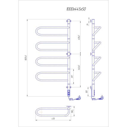 Elektrischer schwenkbarer Handtuchwärmer ELECTRA 120W/230V 102,5x44,5 cm Edelstahl/Chrom, rechts