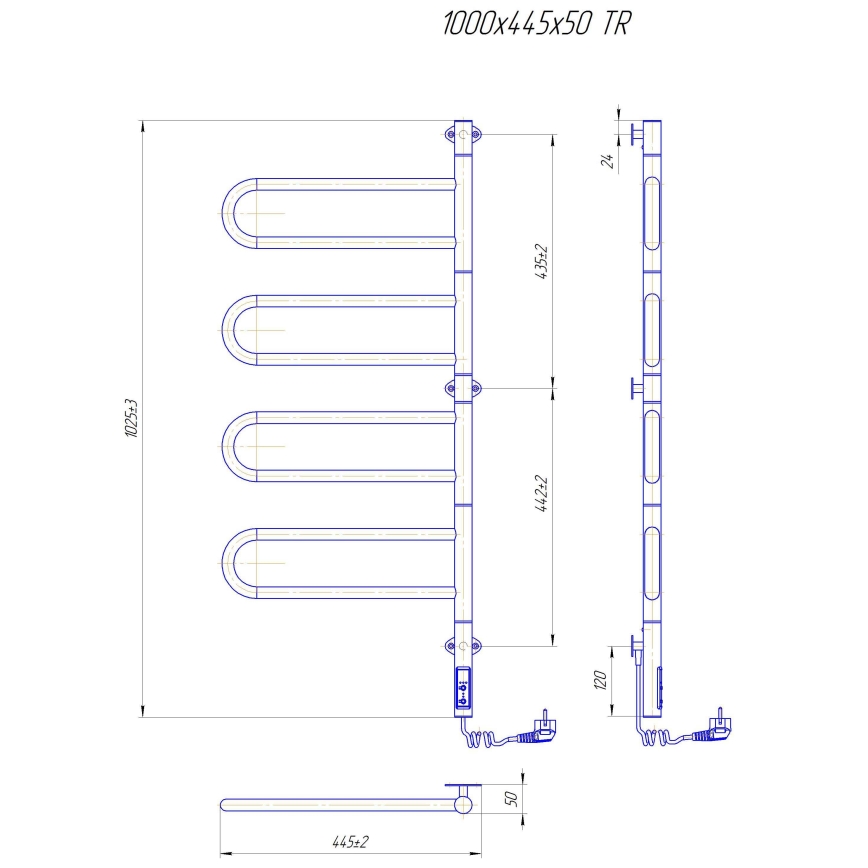 Elektrischer schwenkbarer Handtuchheizkörper TRISTAR 105W/230V 102,5x44,5cm IP44 Edelstahl/glänzender Chrom