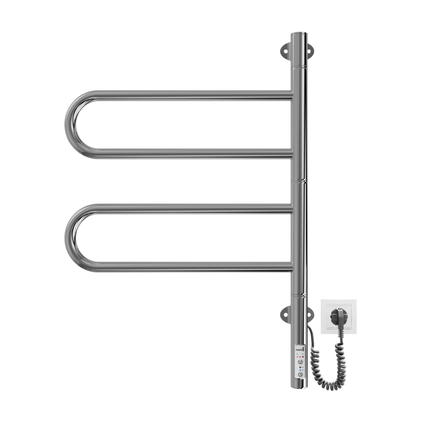 Elektrischer schwenkbarer Handtuchwärmer TRISTAR, 75 W / 230 V, 60 x 44,5 cm, IP44, Edelstahl / glänzender Chrom