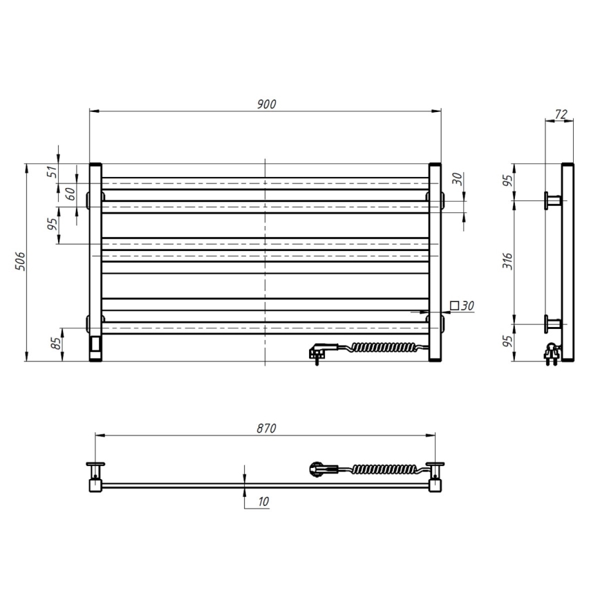 Elektrischer Handtuchheizkörper mit Thermostat AVANGARD 181 W 50 x 90 cm, weiß, rechts