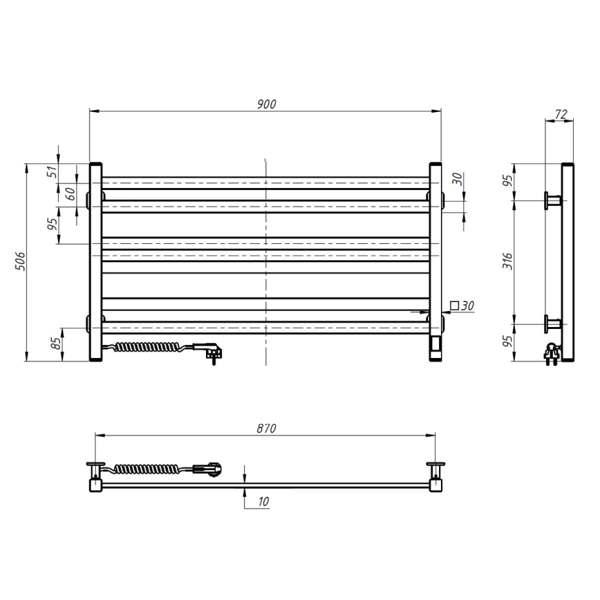 Elektrischer Handtuchheizkörper mit Thermostat AVANGARD 181W 50x90 cm weiß, links