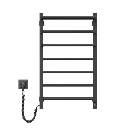 Elektrischer Handtuchheizkörper mit Thermostat FORTIS 155W 80x48 cm schwarz links