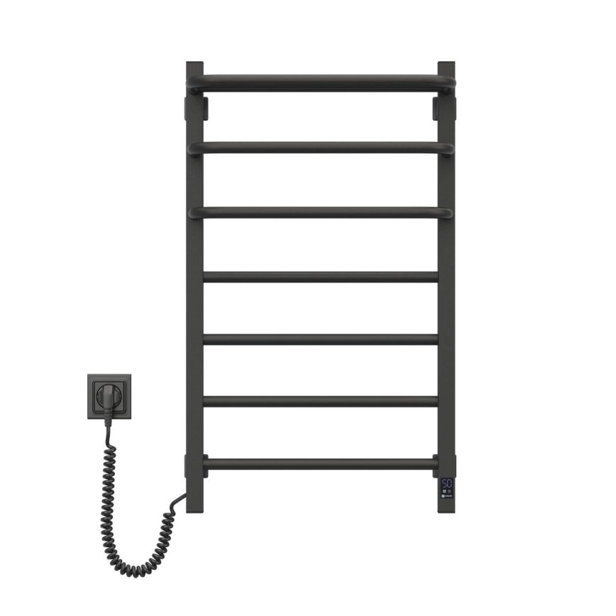 Elektrischer Handtuchheizkörper mit Thermostat FORTIS 155W 80x48 cm schwarz links