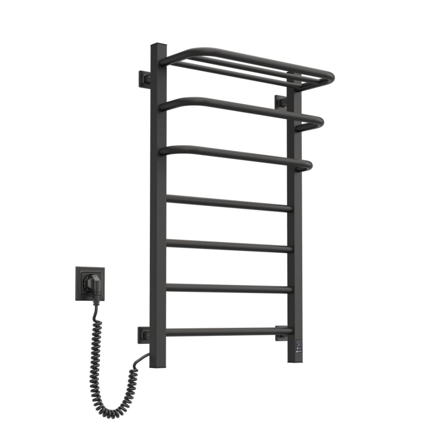 Elektrischer Handtuchheizkörper mit Thermostat FORTIS 155W 80x48 cm schwarz links