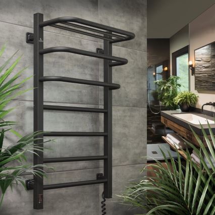 Elektrischer Handtuchheizkörper mit Thermostat FORTIS 155W 80x48 cm, schwarz, rechts
