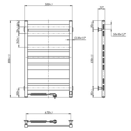 Elektrischer Handtuchheizkörper mit Thermostat LARGO 168W 80x50 cm weiß links