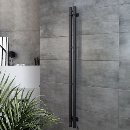 Elektrischer Handtuchheizkörper mit Thermostat SILOUETTE 106 W 150 x 9 cm, schwarz, rechts