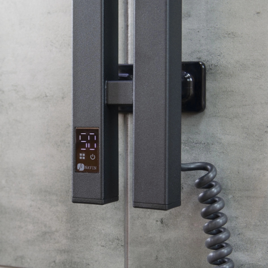 Elektrischer Handtuchheizkörper mit Thermostat SILOUETTE 106 W 150 x 9 cm, schwarz, rechts