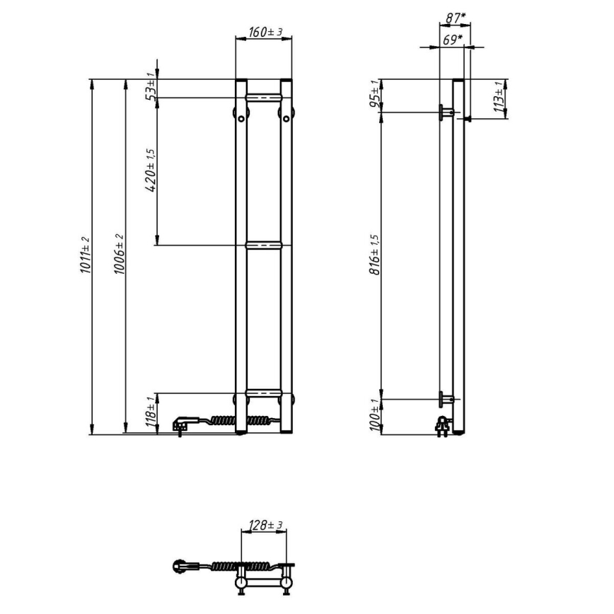 Elektrischer Handtuchwärmer SILOUETTE 46W 100x16 cm  weiß rechts