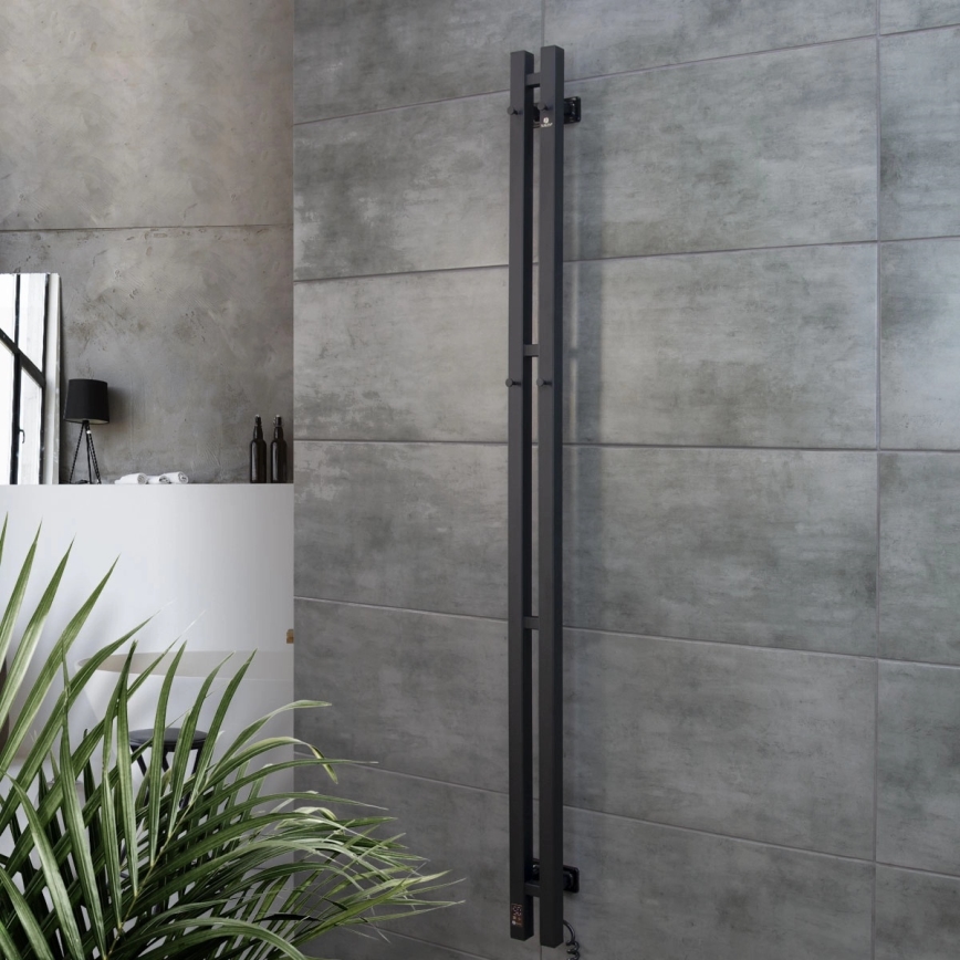 Elektrischer Handtuchwärmer SILOUETTE mit Thermostat, 106 W, 150 x 9 cm, schwarz, rechts