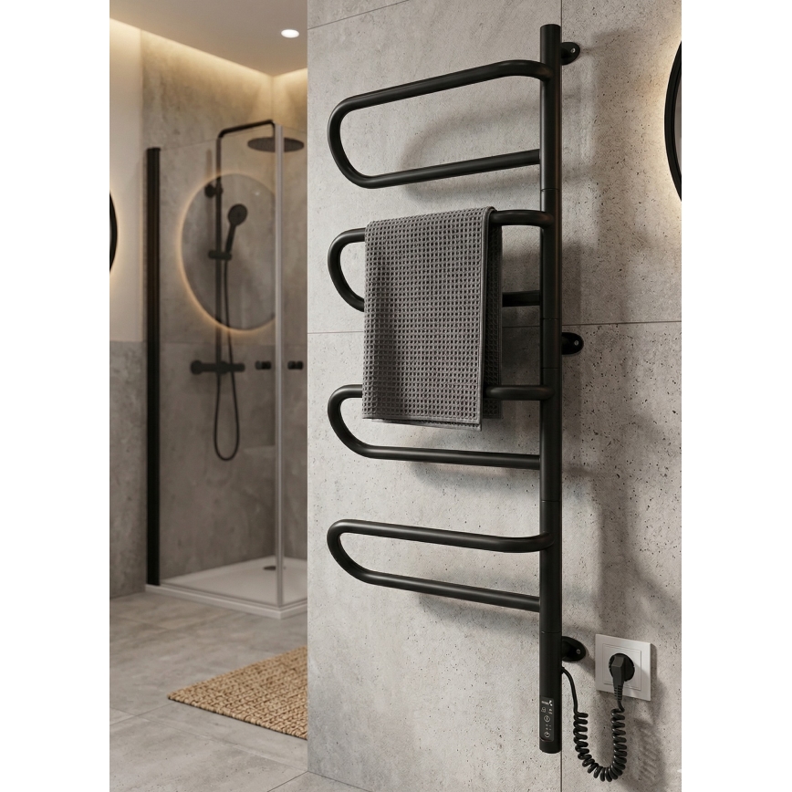 Elektrischer schwenkbarer Handtuchwärmer ELECTRA 120W/230V 102,5x44,5 cm Edelstahl/schwarz rechts