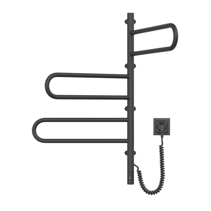 Elektrischer schwenkbarer Handtuchwärmer mit Thermostat FOUETTE 120W 80x49 cm schwarz