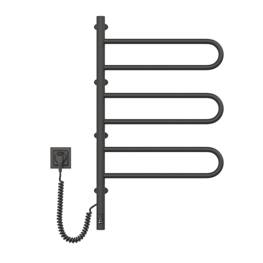 Elektrischer schwenkbarer Handtuchwärmer mit Thermostat FOUETTE 120W 80x49 cm schwarz