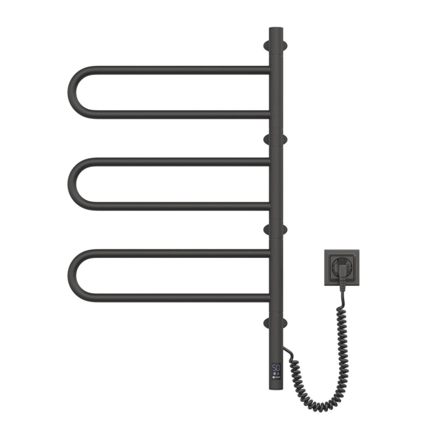 Elektrischer schwenkbarer Handtuchwärmer mit Thermostat FOUETTE 120W 80x49 cm schwarz