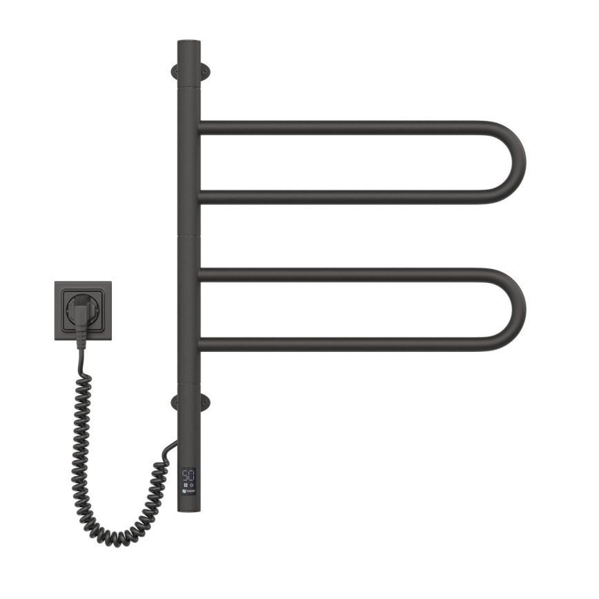 Elektrischer, schwenkbarer Handtuchwärmer mit Thermostat FOUETTE 60W, 65x49 cm, schwarz