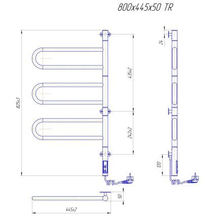 Elektrischer schwenkbarer Handtuchwärmer TRISTAR 80W/230V 82,5x44,5 cm IP44 Edelstahl/Hochglanzchrom