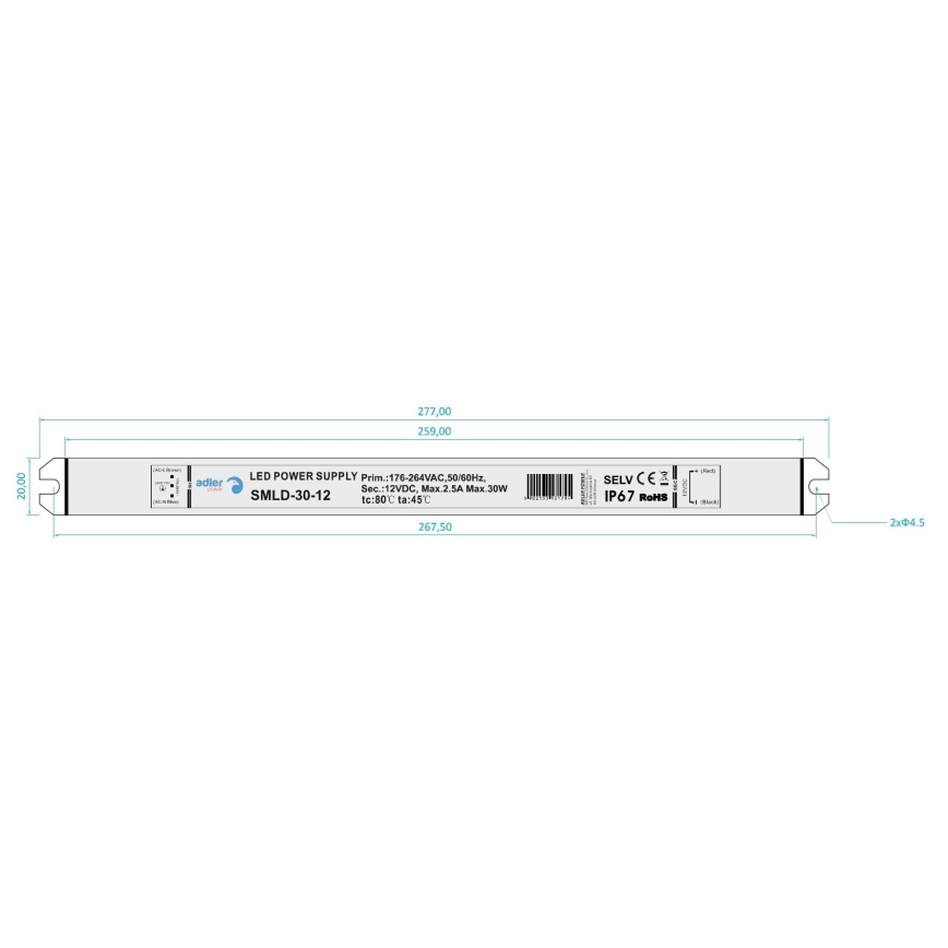 Elektronischer LED-Transformator DRIVER 30W/230V/12V IP67